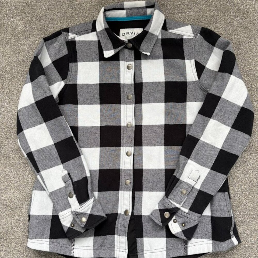 Orvis Women's Medium Black & White Buffalo Plaid Fleece-Lined Shirt Jacket